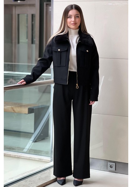 4895 Kürklü Kaşe Kısa Ceket