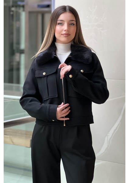 4895 Kürklü Kaşe Kısa Ceket modelleri