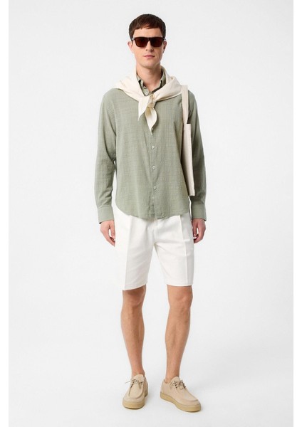 Haki Relax Fit Dokulu Erkek Gömlek fiyatları