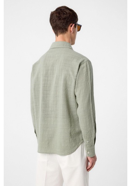 Haki Relax Fit Dokulu Erkek Gömlek indirimleri