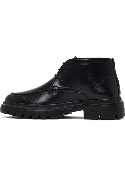 Erkek Siyah Bağcıklı Kalın Tabanlı Deri Casual Bot 25WFD675722 fiyatları