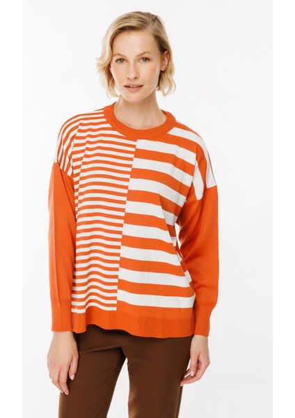 Çizgi Desenli Kazak-Şeftali