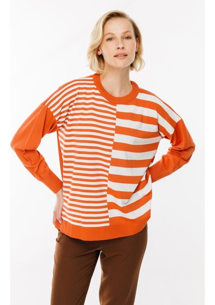 Çizgi Desenli Kazak-Şeftali fırsatları