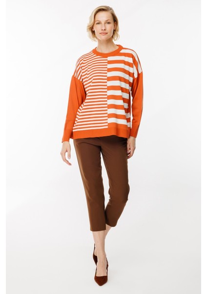 Çizgi Desenli Kazak-Şeftali indirimleri