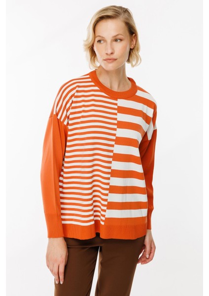 Çizgi Desenli Kazak-Şeftali