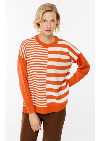 Çizgi Desenli Kazak-Şeftali