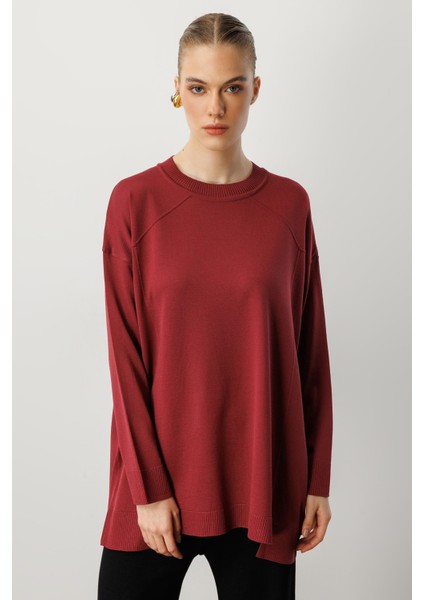 Yuvarlak Yaka Basic Triko-Bordo