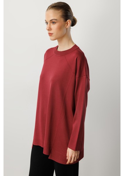 Yuvarlak Yaka Basic Triko-Bordo fırsatları