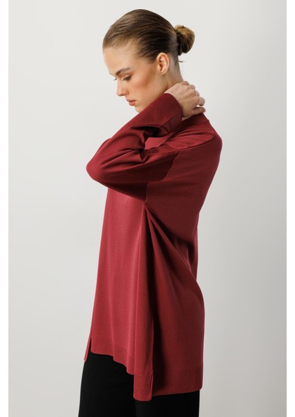 Yuvarlak Yaka Basic Triko-Bordo indirimleri