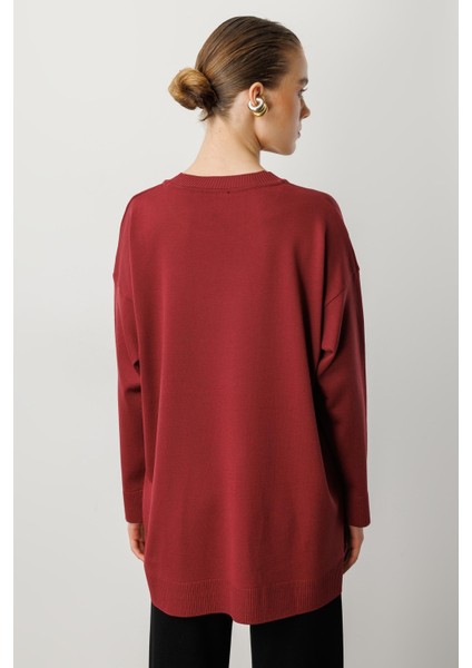 Yuvarlak Yaka Basic Triko-Bordo