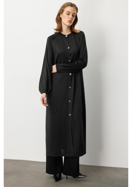 Kolları Lastikli Cep Detay Uzun Hırka-Siyah fiyatları