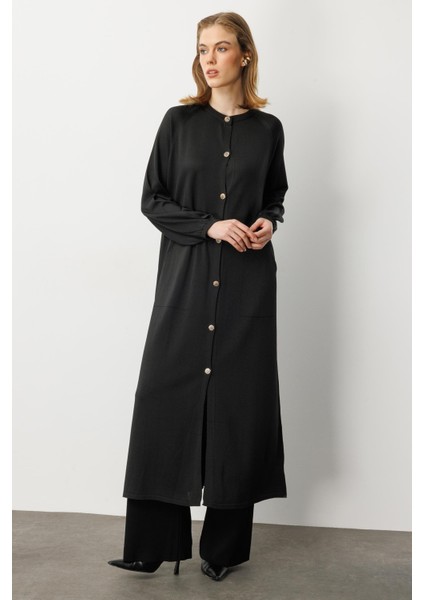 Kolları Lastikli Cep Detay Uzun Hırka-Siyah modelleri