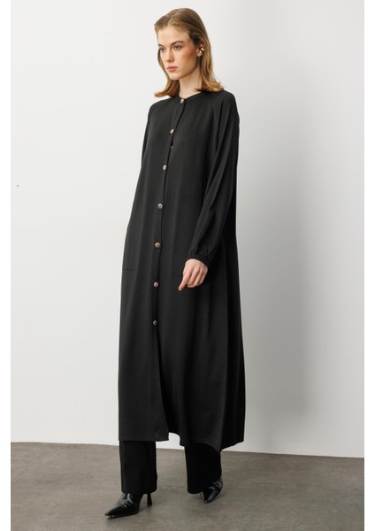 Kolları Lastikli Cep Detay Uzun Hırka-Siyah fırsatları