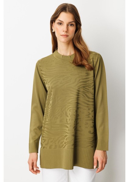 Kendinden Desenli Triko Tunik-Y.YEŞİLİ