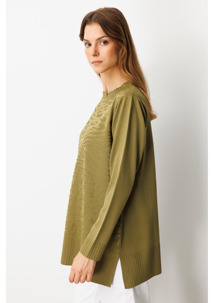 Kendinden Desenli Triko Tunik-Y.YEŞİLİ fırsatları