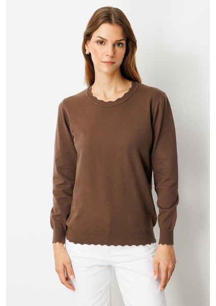 Yuvarlak Yaka Angora Triko Kazak-Kahve fiyatları
