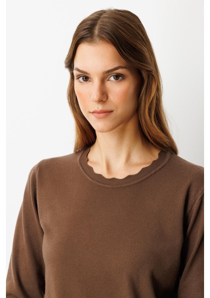 Yuvarlak Yaka Angora Triko Kazak-Kahve modelleri