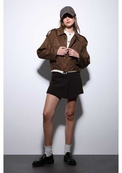 Taba Süet Görünümlü Bomber Kadın Mont