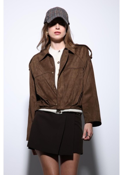 Taba Süet Görünümlü Bomber Kadın Mont