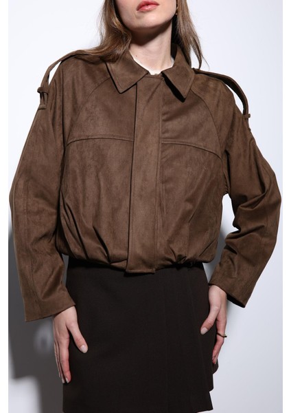 Taba Süet Görünümlü Bomber Kadın Mont