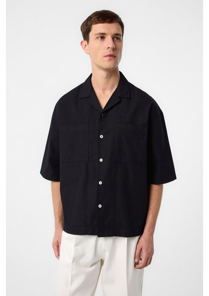 Siyah Relax Fit Kısa Erkek Gömlek
