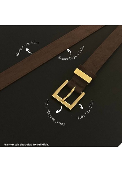 Süet Kare Antik Tokalı Köprülü Kadın Kemeri, Pantolon Kemeri, Ceket Kemeri, Elbise Kemeri