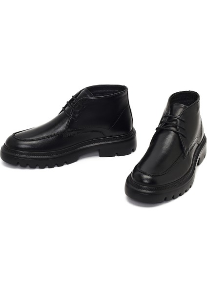 Erkek Siyah Bağcıklı Kalın Tabanlı Deri Casual Bot 25WFD675722 modelleri