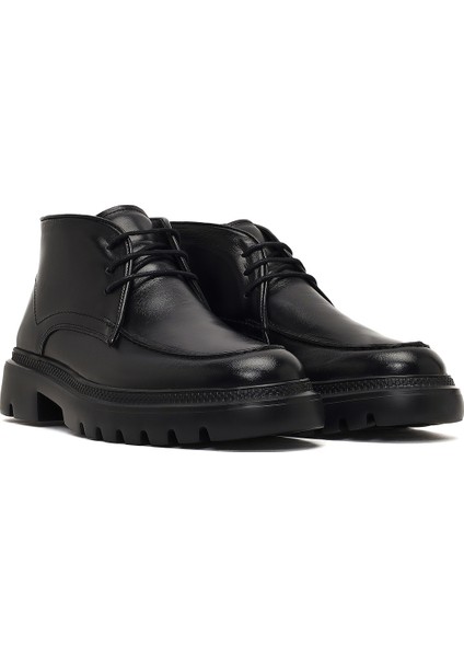 Erkek Siyah Bağcıklı Kalın Tabanlı Deri Casual Bot 25WFD675722 fırsatları