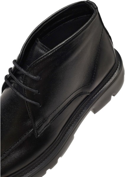 Erkek Siyah Bağcıklı Kalın Tabanlı Deri Casual Bot 25WFD675722