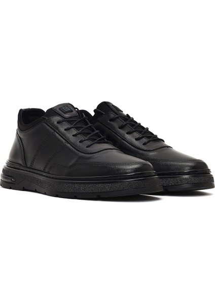 Erkek Siyah Bağcıklı Kalın Tabanlı Deri Casual Sneaker 25WFD674618 modelleri