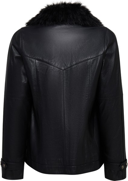 Hannah Kadın Siyah Yaka Kürklü Oversize Deri Mont 25WGE56141M fiyatları