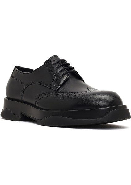 Erkek Siyah Bağcıklı Kalın Tabanlı Deri Casual Ayakkabı 25WFD621218