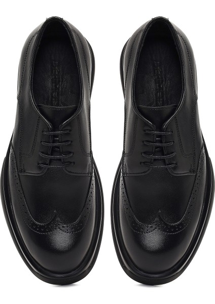 Erkek Siyah Bağcıklı Kalın Tabanlı Deri Casual Ayakkabı 25WFD621218