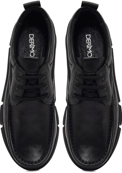 Erkek Siyah Bağcıklı Deri Casual Ayakkabı 25WFD710118