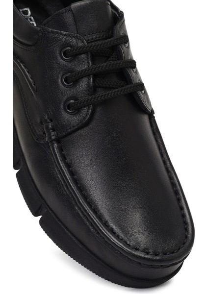 Erkek Siyah Bağcıklı Deri Casual Ayakkabı 25WFD710118