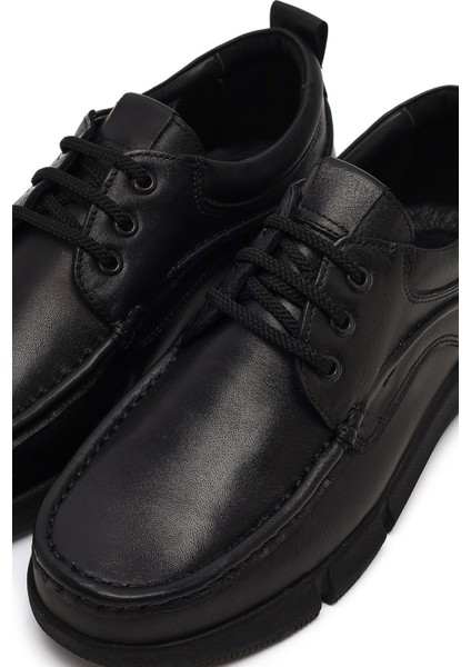Erkek Siyah Bağcıklı Deri Casual Ayakkabı 25WFD710118