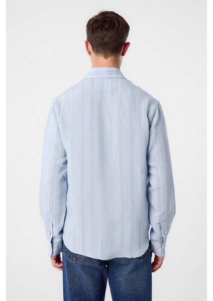Mavi Çizgili ve Dokulu Erkek Gömlek indirimleri