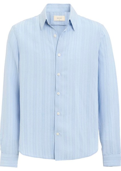 Mavi Çizgili ve Dokulu Erkek Gömlek