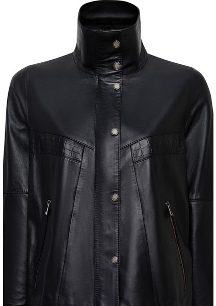 Hannah Kadın Siyah Yaka Kürklü Oversize Deri Mont 25WGE56141M modelleri