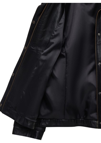 Hannah Kadın Siyah Yaka Kürklü Oversize Deri Mont 25WGE56141M