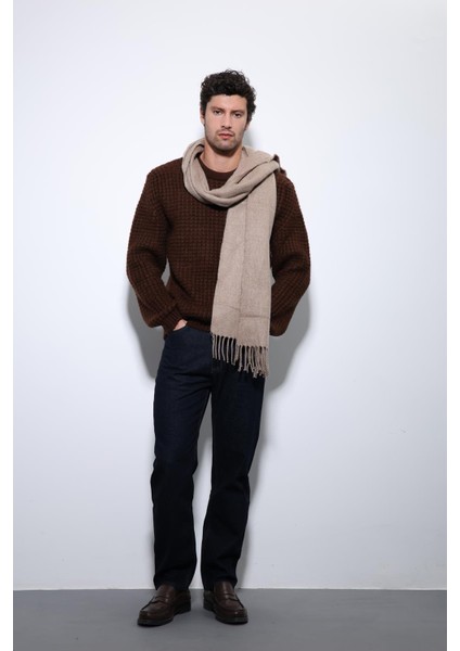 Kahve Örme Dokulu Erkek Kazak