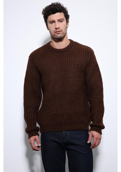 Kahve Örme Dokulu Erkek Kazak modelleri