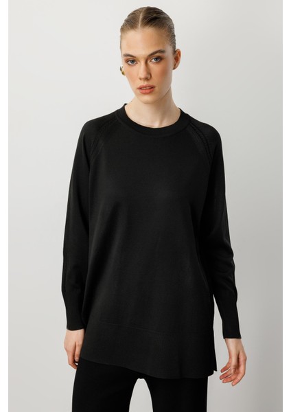 Reglan Kol Basic Triko Tunik-Siyah