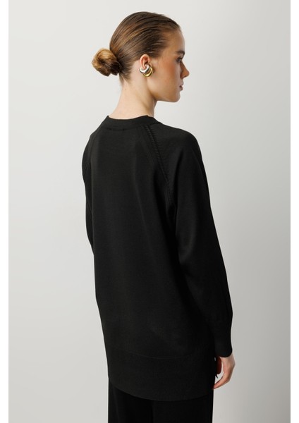 Reglan Kol Basic Triko Tunik-Siyah