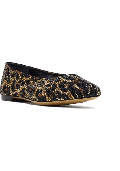 Kadın Leopar Desenli Taşlı Deri Babet 25AFD120914