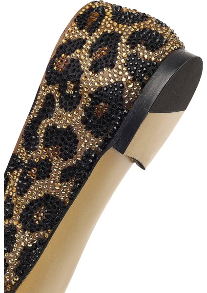 Kadın Leopar Desenli Taşlı Deri Babet 25AFD120914