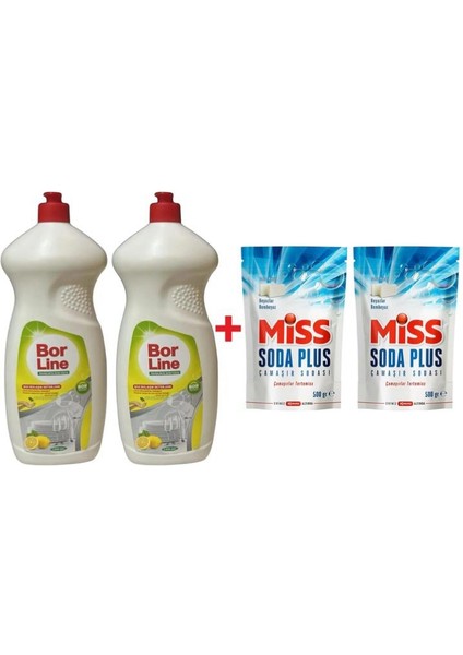 Borline 2 Adet 1350 ml Sıvı Bulaşık Deterjanı 2 Adet Miss Soda Plus 500 gr