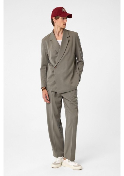 Açık Haki Kruvaze Kapama Gizli Cep Erkek Blazer Ceket modelleri