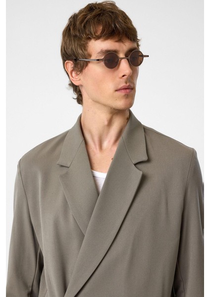 Açık Haki Kruvaze Kapama Gizli Cep Erkek Blazer Ceket fırsatları