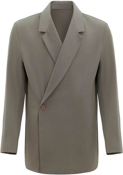 Açık Haki Kruvaze Kapama Gizli Cep Erkek Blazer Ceket